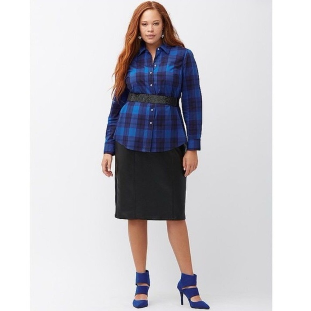 Lane Bryant Blue Plaid Boyfriend shirt Button Down